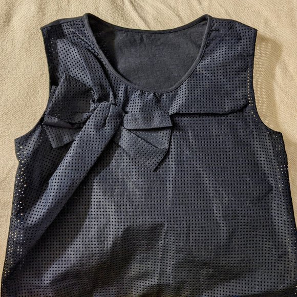 Laser Cut Perforated Tank Top With Bow (Navy) - Picture 3 of 11